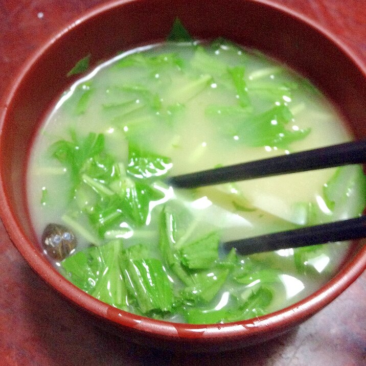 ハリハリ水菜入り☆しじみの味噌汁。